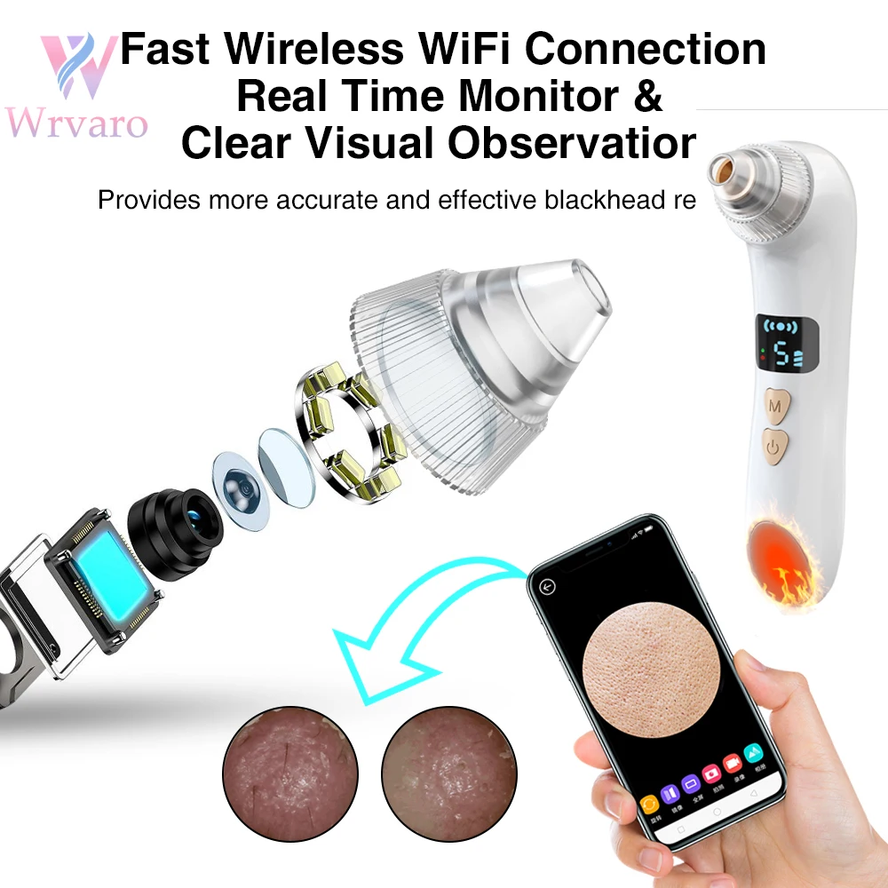 Wifi Visible Electric Vacuum Suction Blackhead Remover Pores Hot Compress Cleaner Acne Pimple Extractor Skin Care Tools