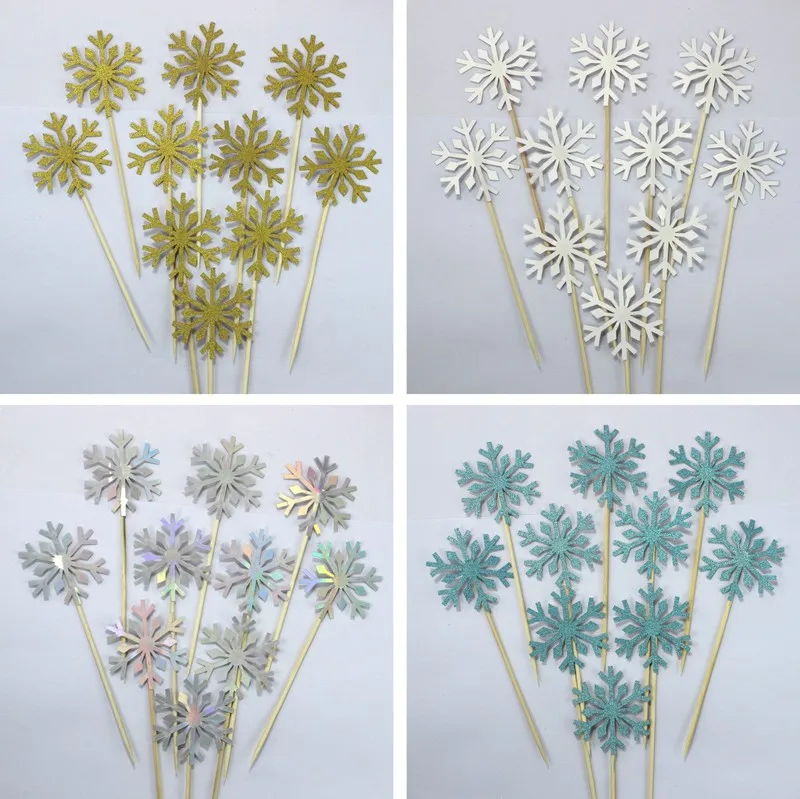 Wholesale 10 Pcs Snowflake Cupcake Toppers Baby Girl Frozen Birthday Party Decoration Kids Christmas Cake Supplies Accessories