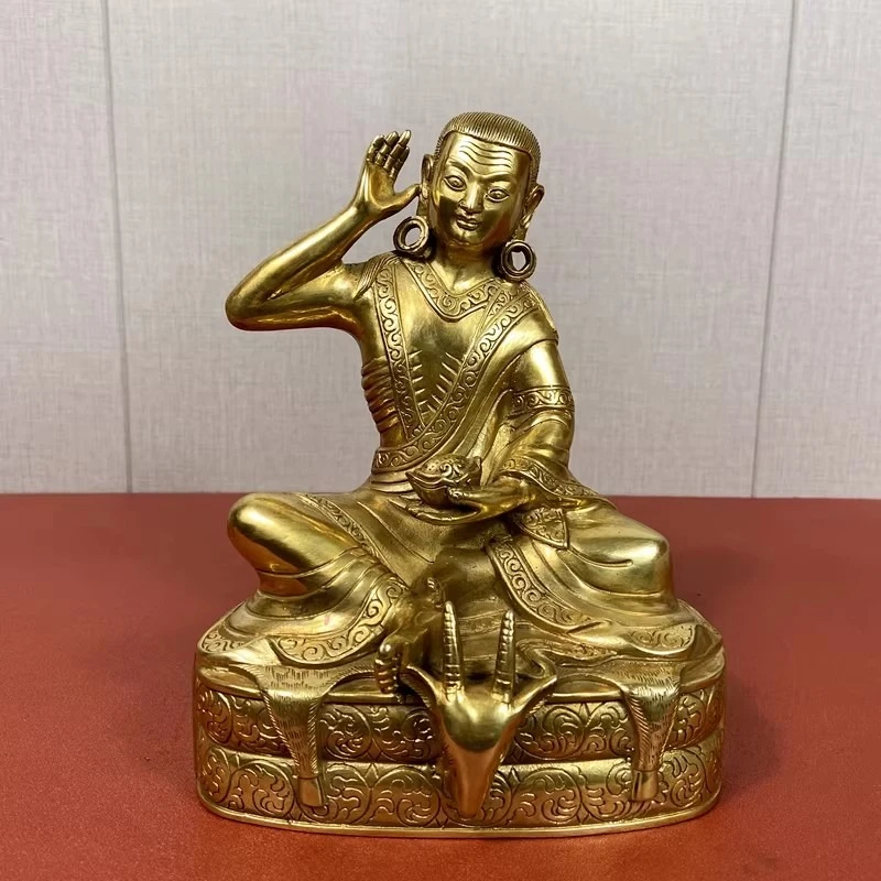 7.3” Brass Buddha Auspicious Milarepa Venerable Bronze Buddha Statue Milarepa