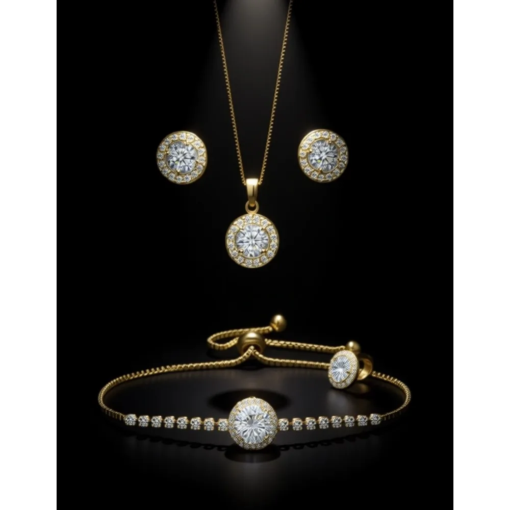 

Свадебный ювелирный набор для подружек невесты: серьги, ожерелье, браслет с круглыми кубическими циркониями, гипоаллергенный подарок для женщин