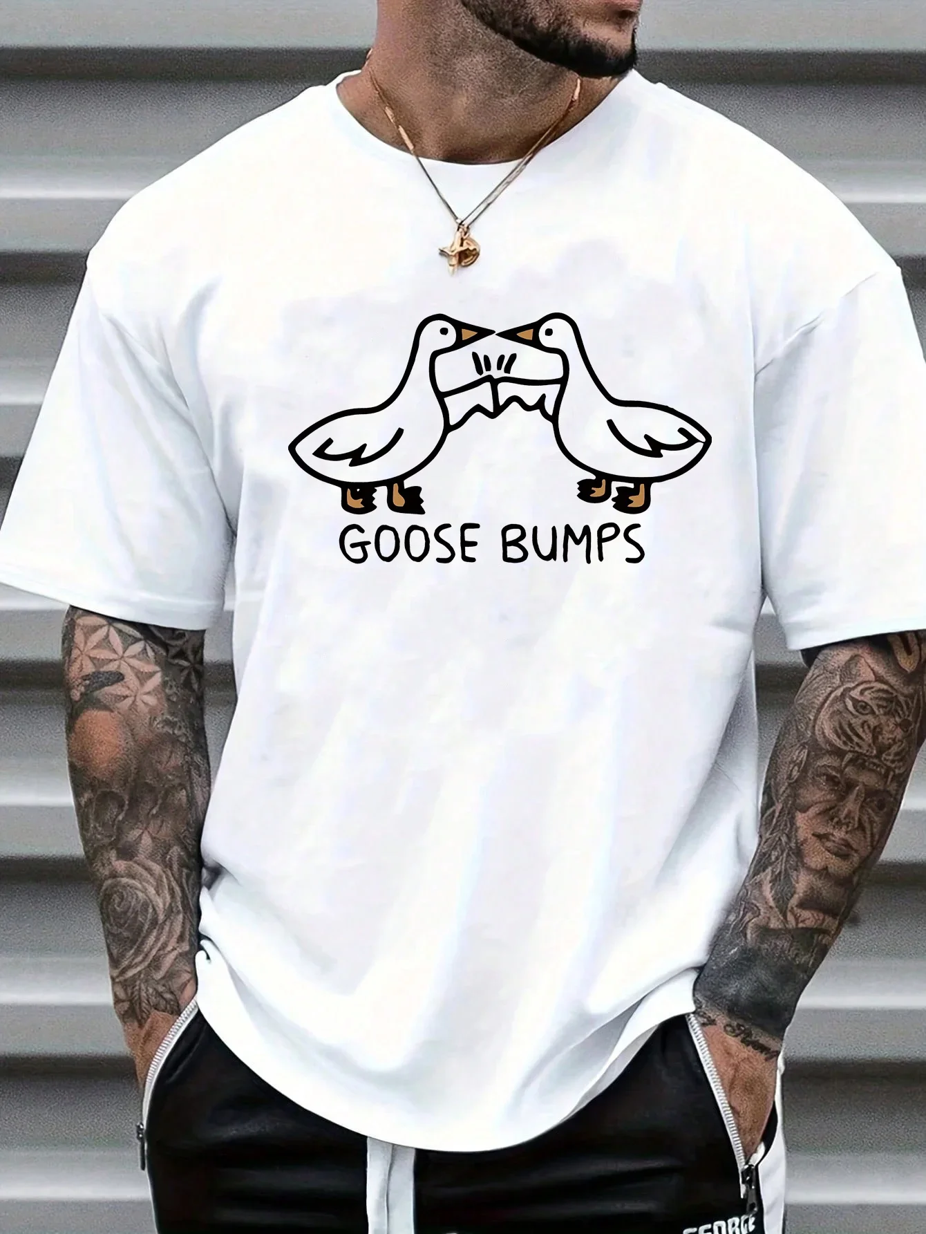 

Goose Bumps Men's Fashion T Shirt Casual Crew Neck Short Sleeve Polyester Blend