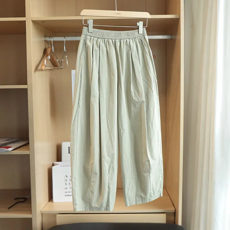 Summer Cargo Pants Loose Wide Leg Pants Cotton Nine Point Casual Pants Women's Summer Thin