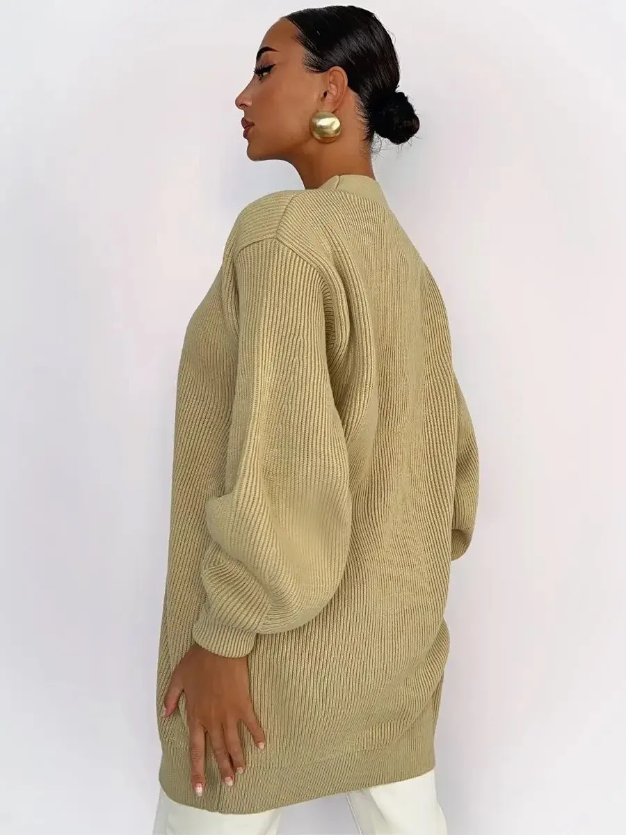 المرأة منتصف طول محبوك سترة سترة معاطف 2025 ملابس خارجية فضفاضة سترة معطف لينة التستر موضة الشارع الشهير سيدة القمم