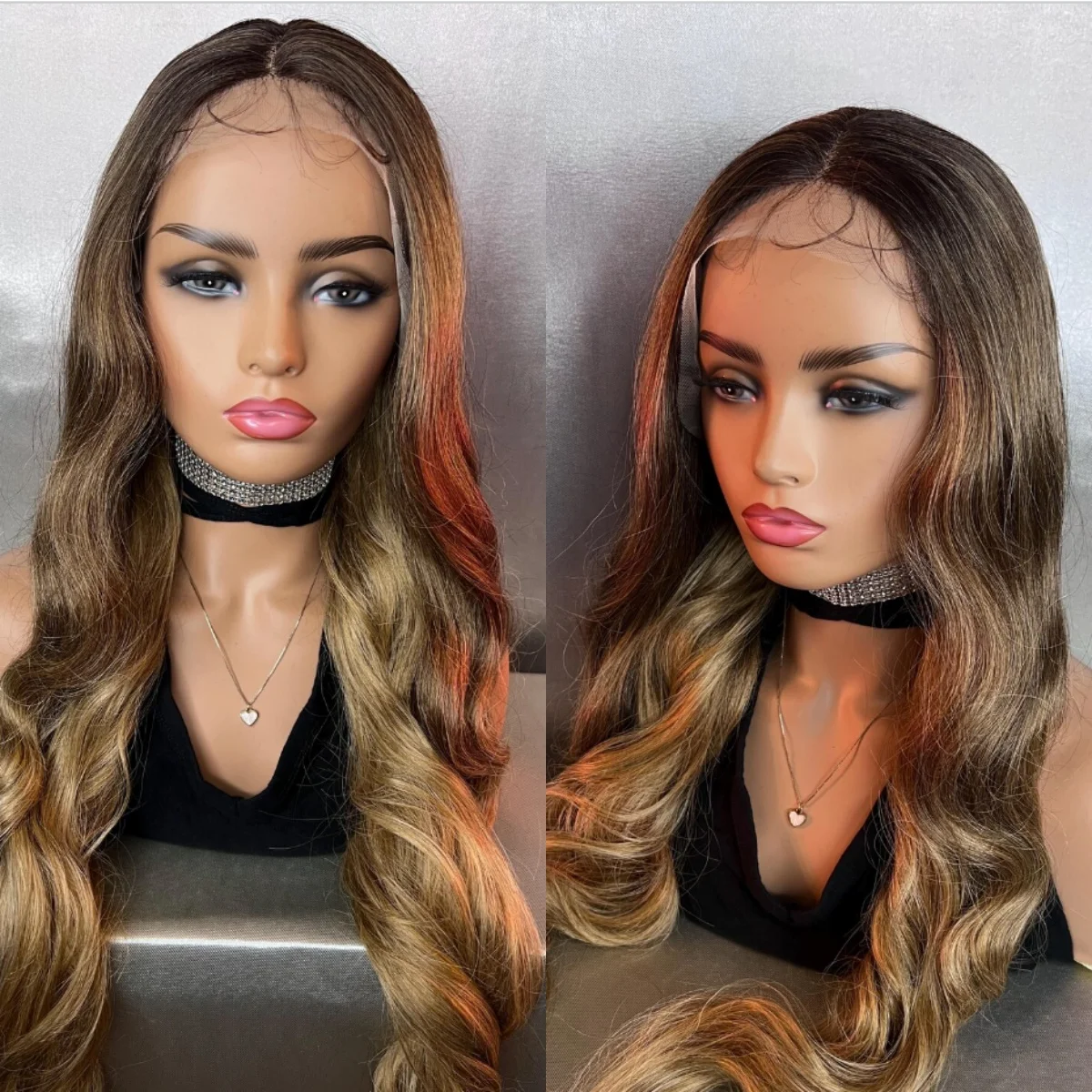

Long Loose Wave Synthetic Wig 13x4 Lace Front 180% Density Brown Blonde With Baby Hair HD Lace Frontal on Clearance Sale