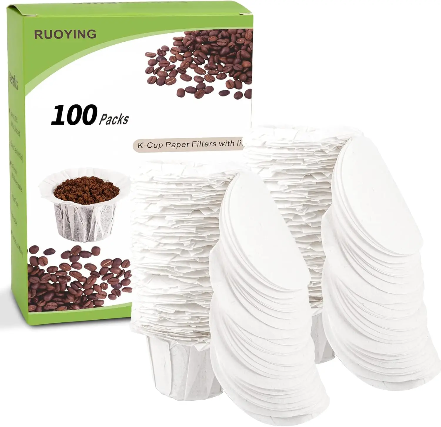 

100-Pack Disposable K-Cup Coffee Filters with Lids for Keurig 1.0 & 2.0, Universal Fit Reusable Pods