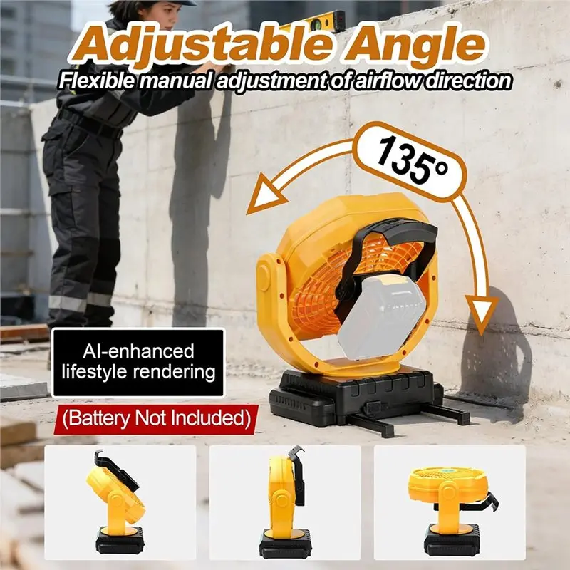 Battery Powered Fan For 20V Battery With AC Adapter, Variable Speed, Timer Settings, Portable Design