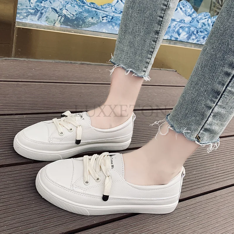 Comfortable Women Casual Flat White Lace Up Shoes Summer Vulcanized Sneakers Ladies Light Soft Shallow Mouth Loafers