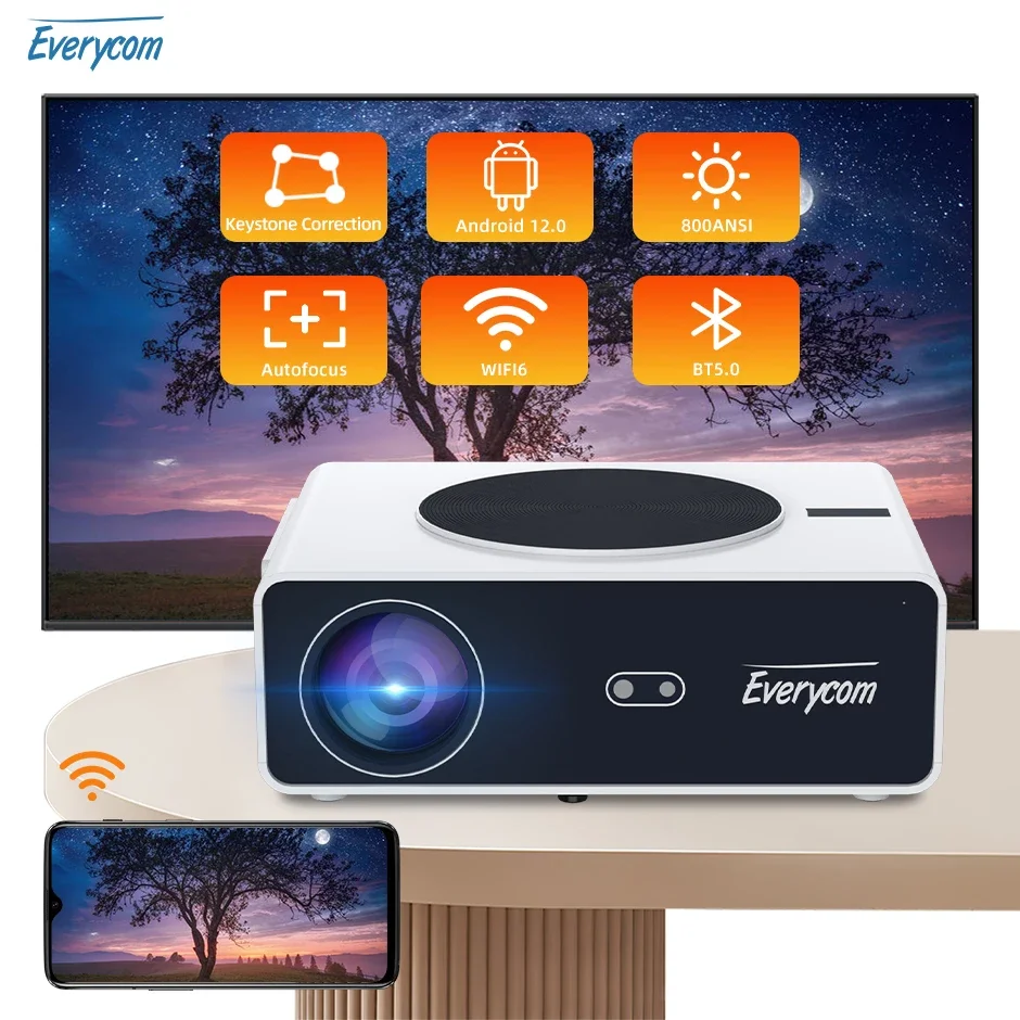 4K 28000Lumen Projector Everycom Q10 W Max Smart Wifi Lcd Android Hd Led Projector 4K Projector Home Theater Video Projector