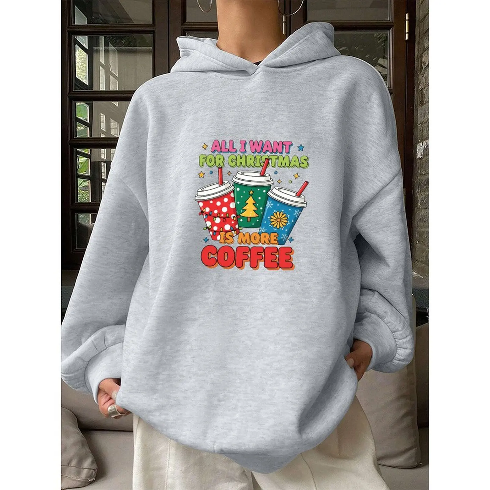 

2025 Fashion Sweatshirts Woman Winter Pullovers Casual Loose Top Oversized Hoodies Christmas Printed Comfort Long Sleeve Sweater