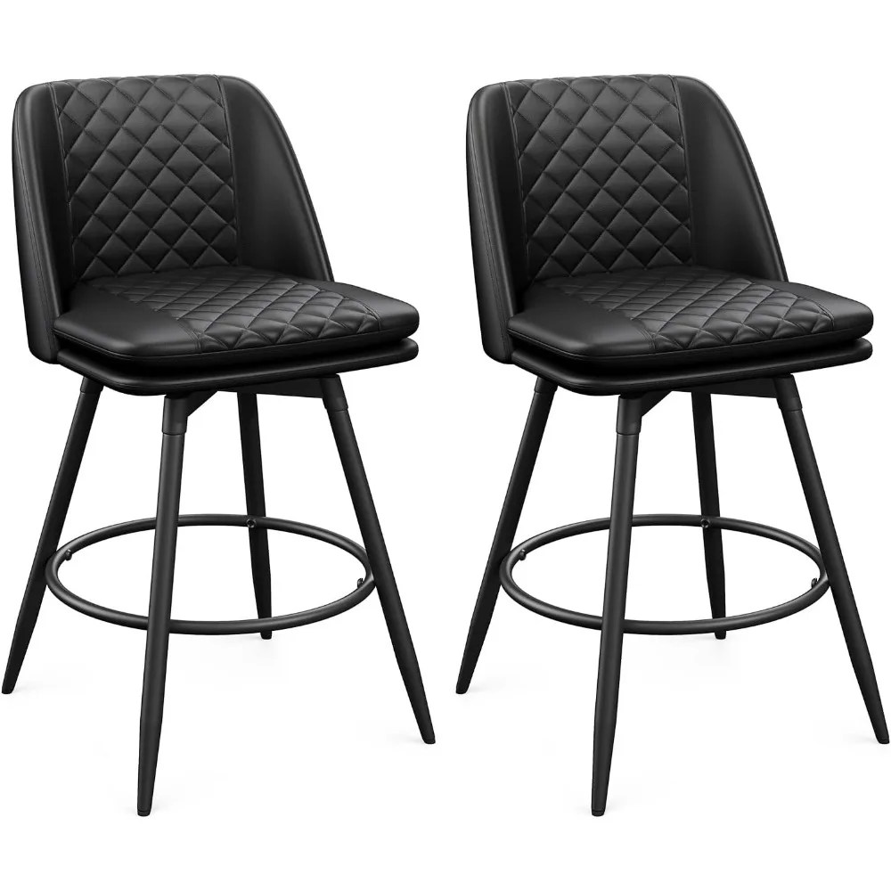 

Swivel Bar Stools Set of 2, 26" Counter Height Upholstered Faux Leather Barstools, Bar Chairs with Back and Footrest for Bar