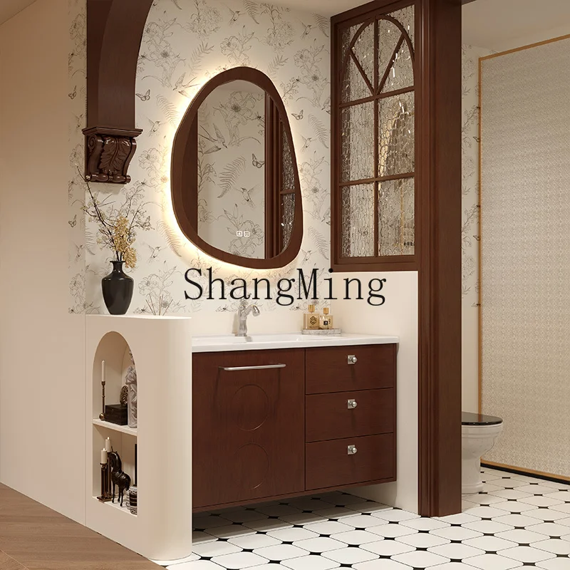 

LXY bathroom cabinet combination solid wood baking paint bathroom ceramic integrated washbasin