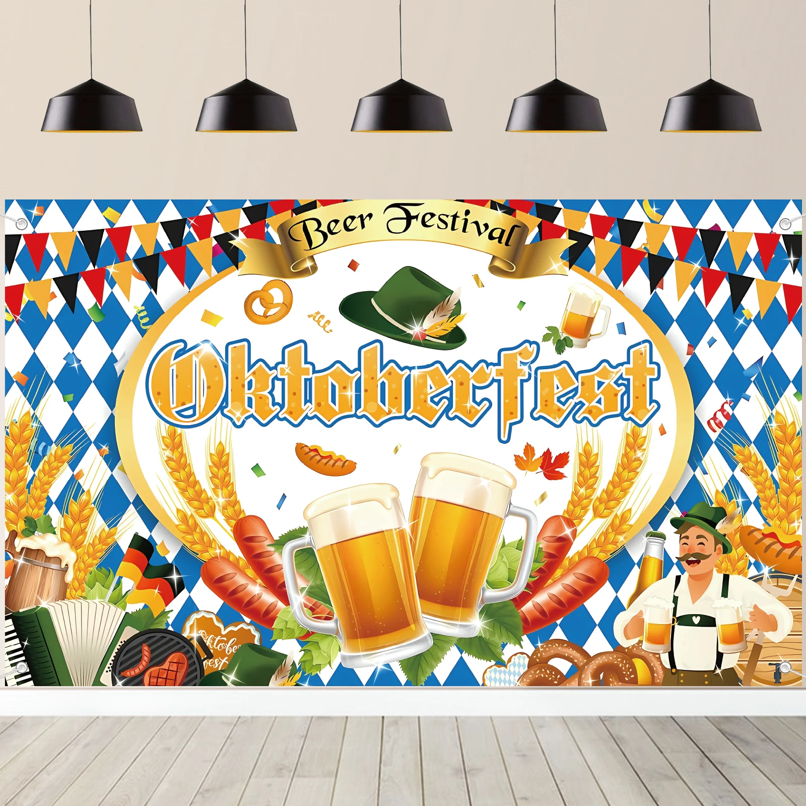 Oktoberfest-Hintergrund, Banner, Herbst, deutsches bayerisches Oktoberfest, Bier, Party-Dekoration, Oktoberfest-Fotohintergrund für bayerische