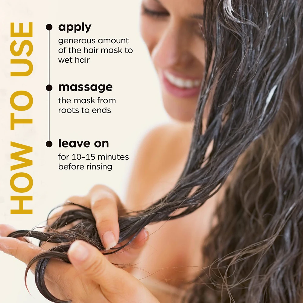 Jamaica Black Castor Oil Hair Mask ประกอบด้วยสาระสําคัญจากละหุ่งสีดําเพื่อซ่อมแซมเส้นผมที่หนา เรียบเนียน แห้ง หยาบ และบํารุงเส้นผม