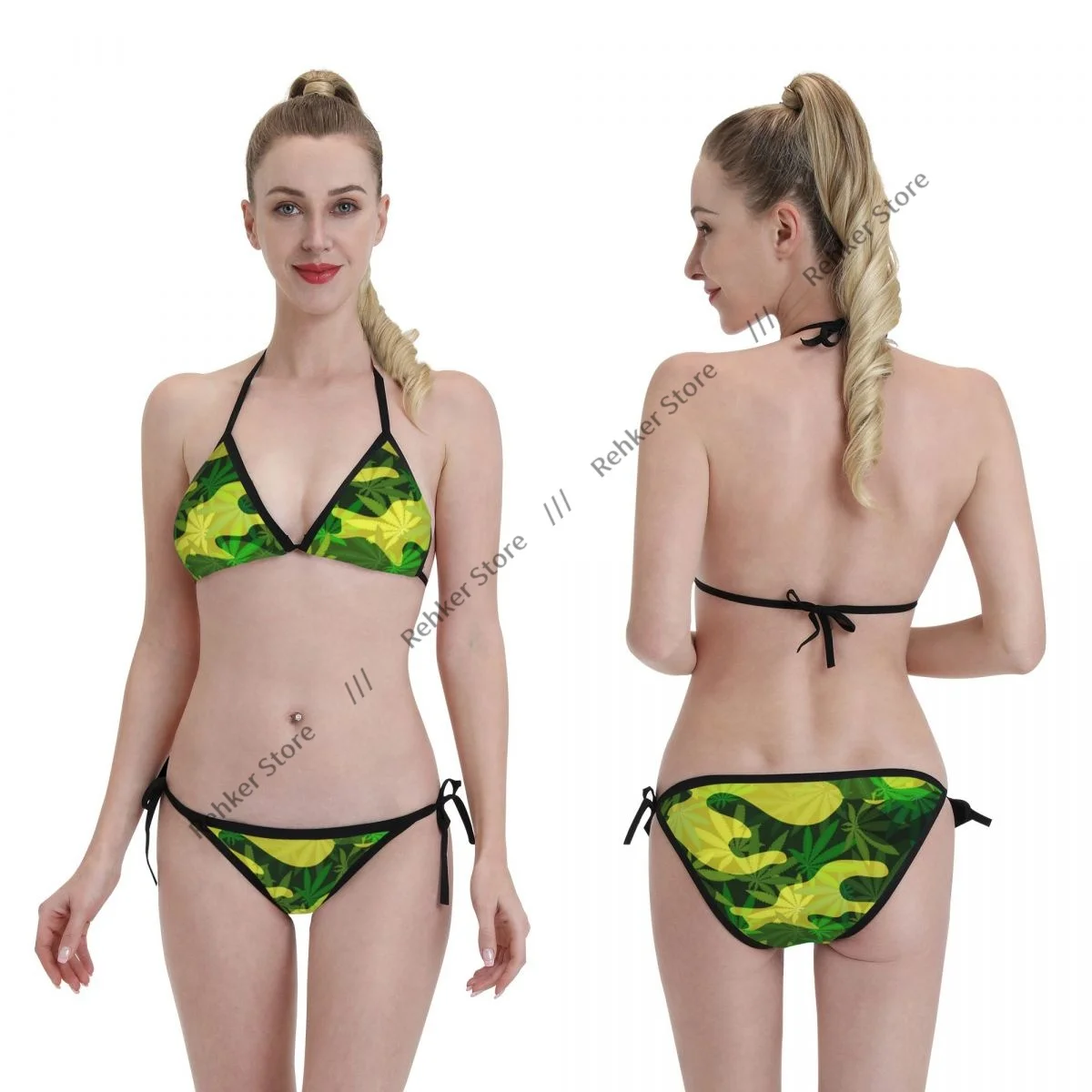 Biquíni sexy feminino maiô de duas peças roupa de banho Marijuana beachwear