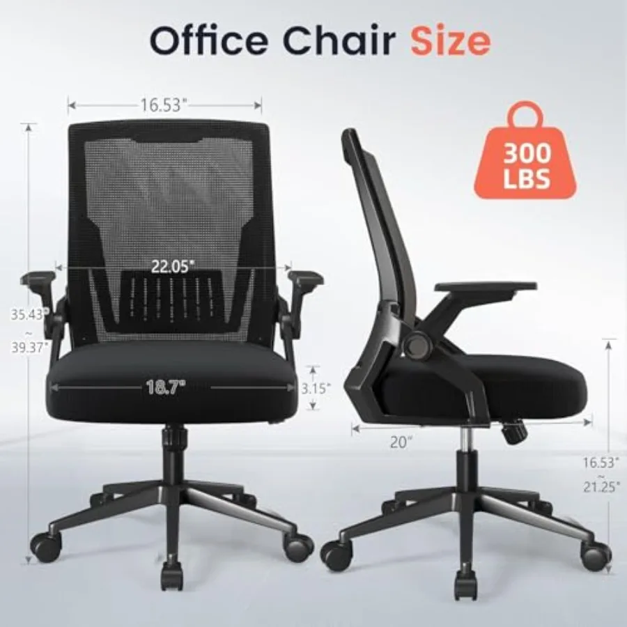 Ergonomic Office Chair with Flip-up Armrests Executive Computer Chair for Home Office, Breathable Mesh and Comfy Lumbar Support view 2
