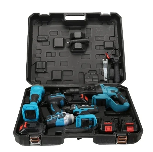 

Brushless lithium power tools set lithium impact drill angle grinder electric drill wrench four 2battery universal garden tools