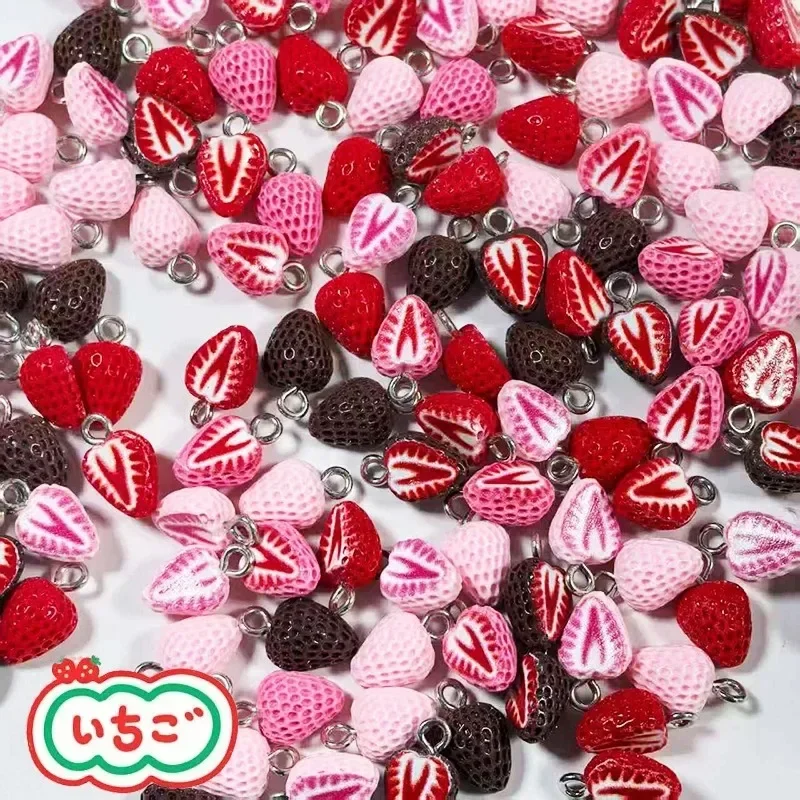 10Pcs Mix Color Sweet Mini Half Strawberry Resin Charms Simulation Fruit Pendants For DIY Earring Bracelet Craft Making Supplies
