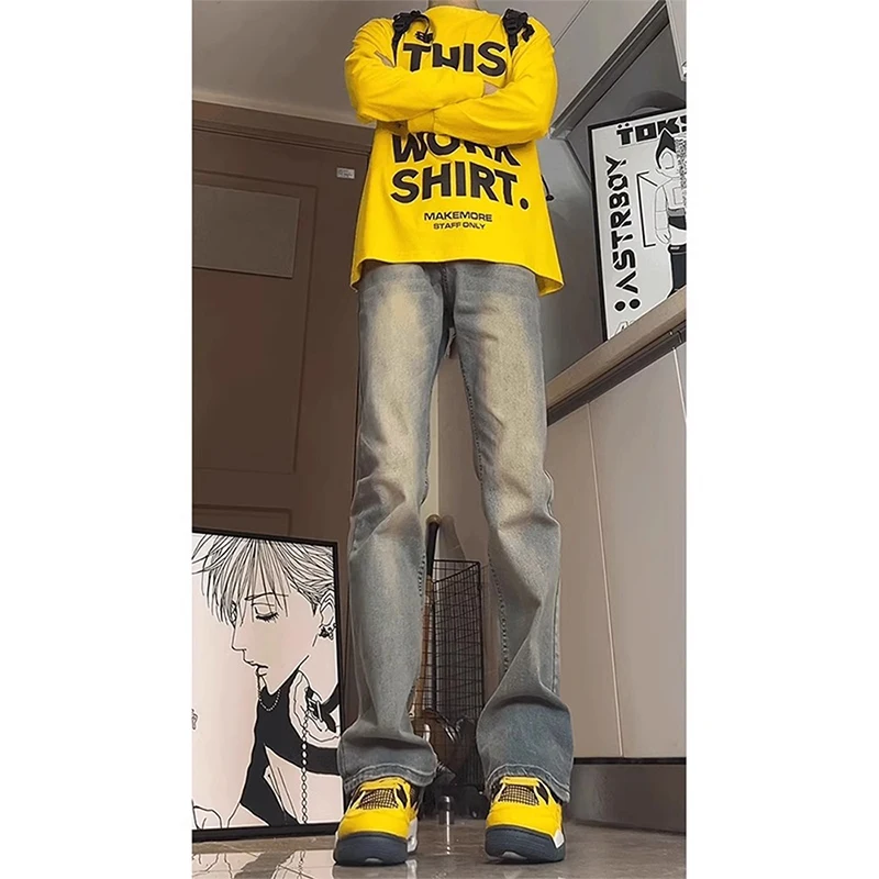 

Retro Blue High Waist Men's Jeans Spring Autumn Sle Premium Feeling Slimming Straight Leg Pants American Sle