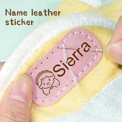 12Pcs 24*50MM Personalisierte Leder Name Etiketten Waschbar Eisen Auf Tags Kränker Individuelle Handarbeit Kleidung Stoff Label nähen Logo