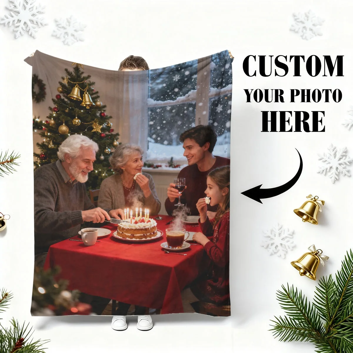 1 Custom Christmas Couple Photo Flannel Blanket - High-Definition Print That Doesn'T Fade, Soft and Skin-Friendly, Machine Washable, Suitable for Bedroom Beds, Watching Shows on the Sofa, Christmas Camping Warmth - 100% Premium Polyester - Perfect as a Romantic Christmas Gift for Boyfriend or Girlfriend