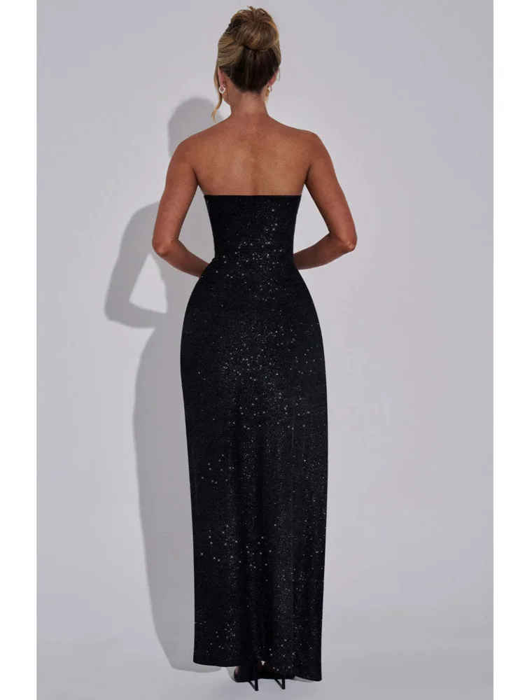 Articat Elegant Strapless Bodycon High Slit Evening Gown Women Sexy Sleeveless Backless Tight Long Dress Slim Party Club Vestido