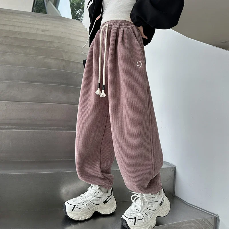 Girls Pants 2024 Winter New Childrens Clothes Girls Baby Foreign Style Cashmere Thick Warm Bundle Feet Casual Simple Daily