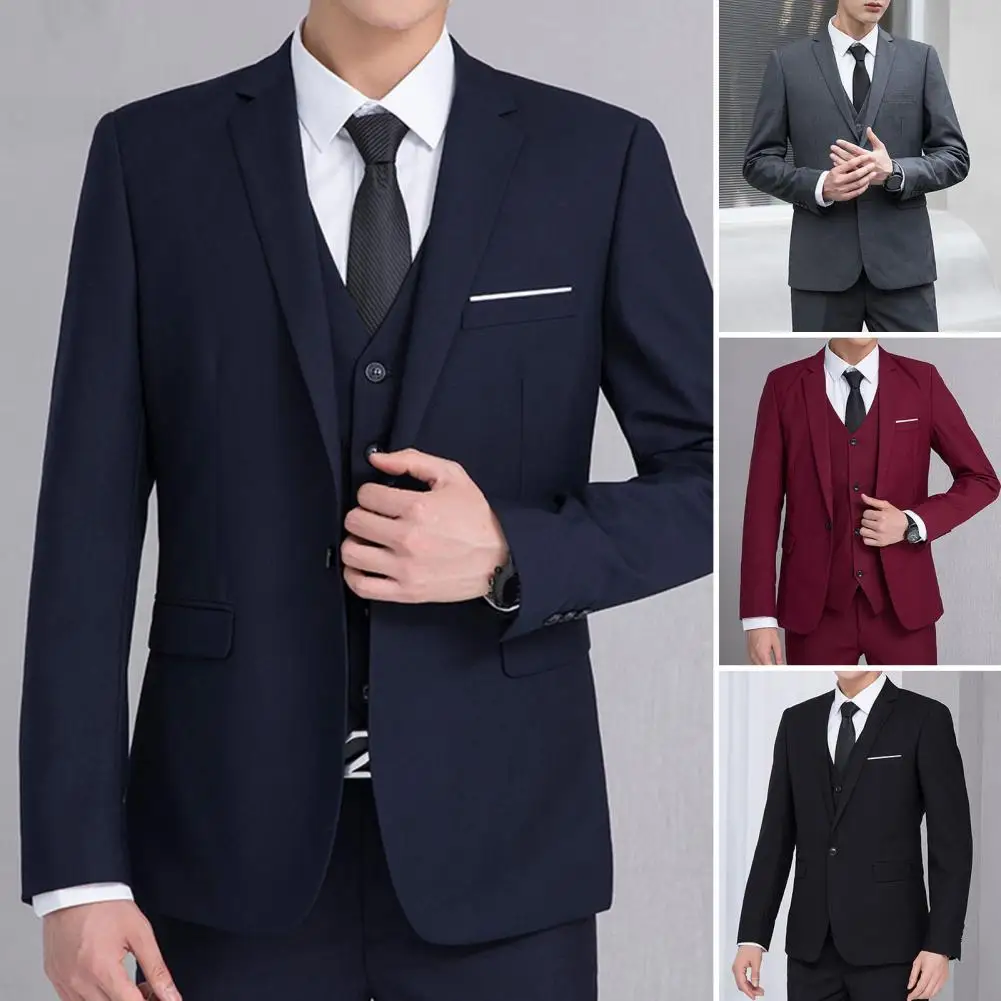 Men Formal Elegant Men's Single Button Business for Wear Parties Weddings Solid Color Lapel Suit Jacket for Formal Occasions