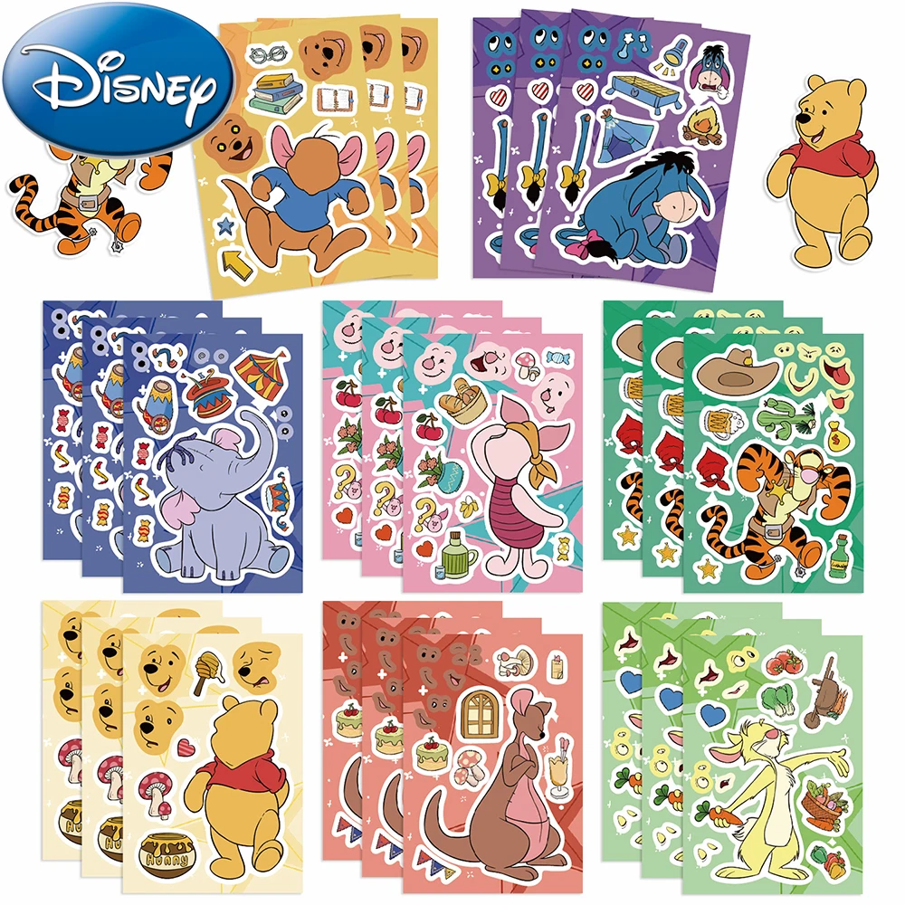 

8/16Sheets Disney Winnie the Pooh Cartoon Puzzle Stickers Kids Make a Face Assemble Jigsaw Toys Children Funny Game Party Gifts