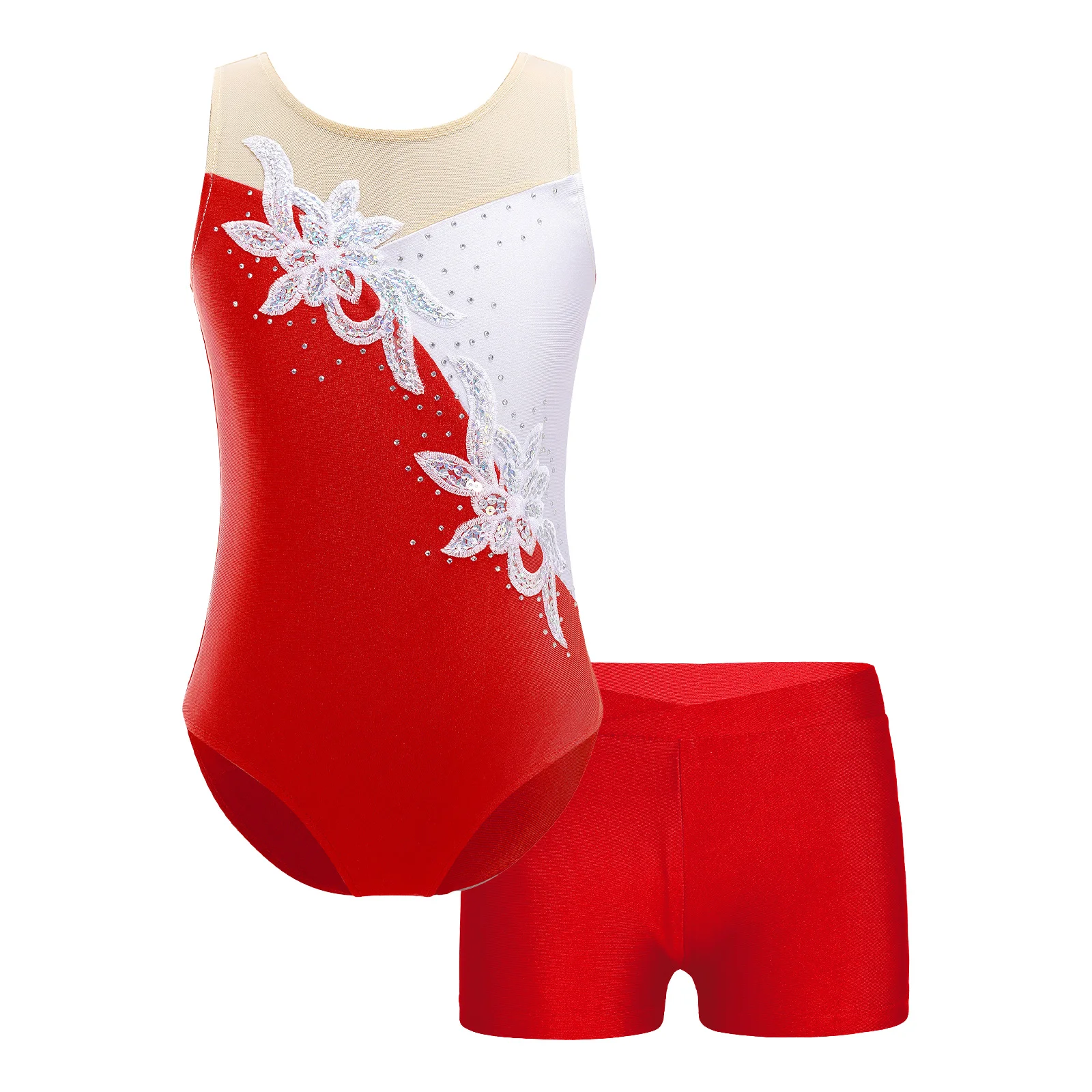 Children Ballet Dance Outfits Kids Girls Sleeveless Leotards with Shorts Ice Skating Gymnastics Jumpsuit for Girl Dancewear