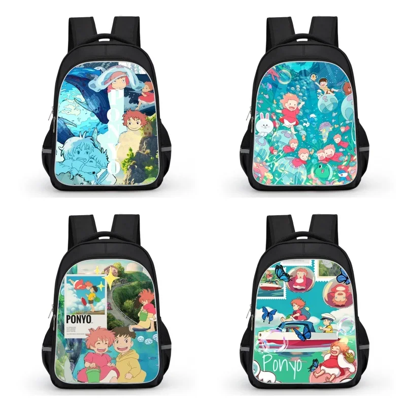 16-inch Anime Ponyo School Bags with Double Zipper Pocket,Orthopedic Bags for Boys Girls,Durable Kids Bags for Pupil Students