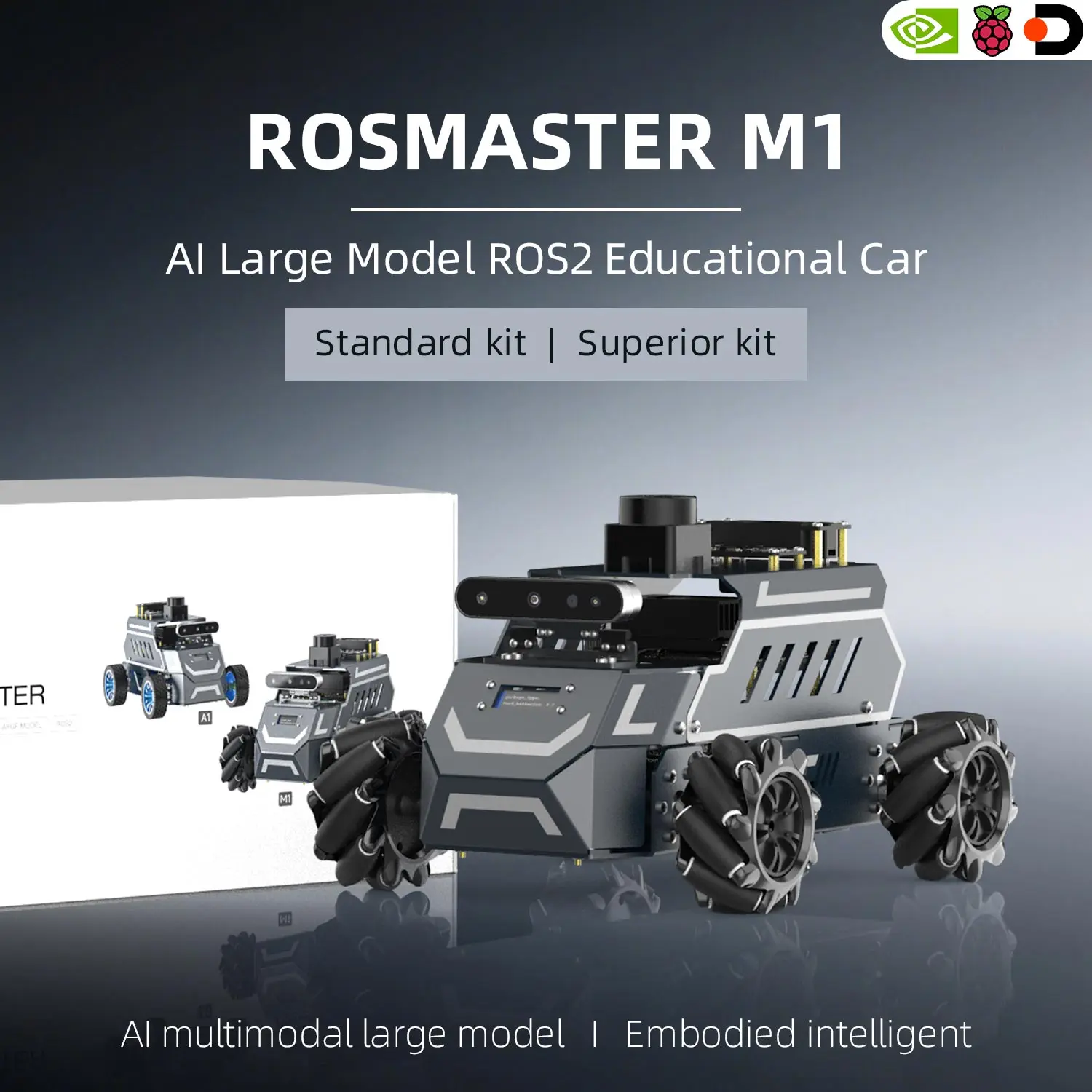 ROSMASTER M1 AI modelo grande inteligencia integrada Robot educativo soporte visión de profundidad 3D Jetson/Raspberry Pi/RDK X5 Control
