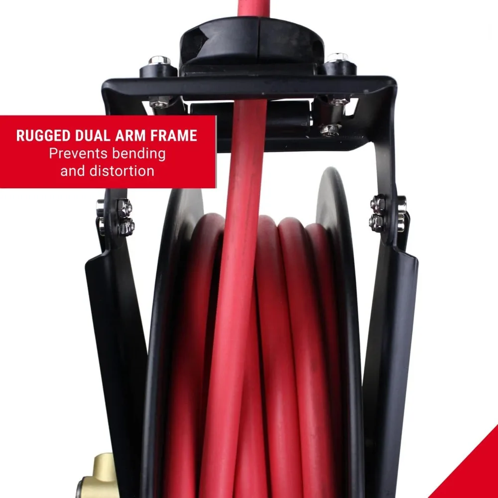 

2780-50D Steel Dual Arm Auto-Retractable Air Hose Reel, 1/2" x 50 ft. Rubber Hose 300 Max PSI