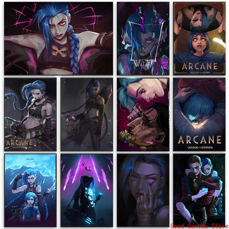 Game Arcane Series Animation League of Legends Jinx Vi Canvas Painting Posters and Prints Wall Art Pictures For Room Home Decor