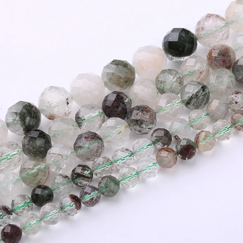 

Natural Green Lodolite Faceted Cut Semi-finished Loose Round Beads 6mm 8mm 10mm for DIY Jewelry Making