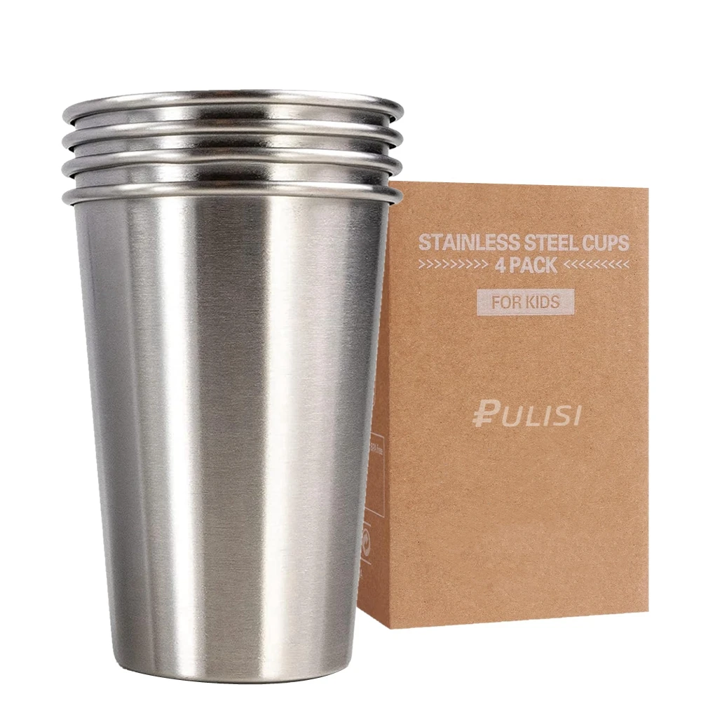 4Pack Stainless Steel Cup Pint Cup for Kids and Adult Tumbler Metal Cup 12oz Stackable Cup Drinking Glasses Travel Camping 350ml