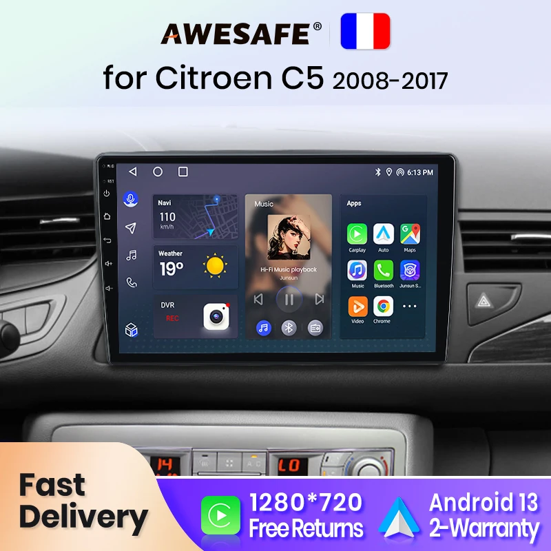 AWESAFE PX9 Car Radio Autoradio for Citroen C5 2008 - 2017  Wireless Carplay Screen Android Auto Stereo GPS Navi FM RDS France