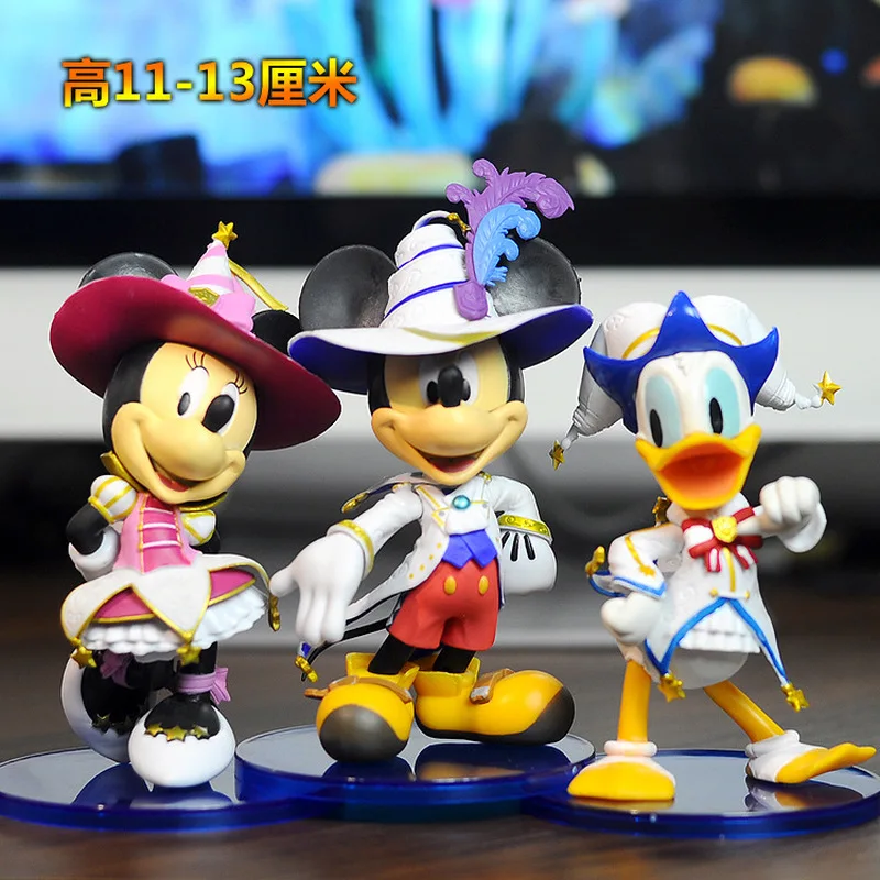 3pcsSet Disney Mickey Mouse House Amusement Park Mickey Donald Duck Doll Toy Handmade Model desktop Garage Kit Ornament Kid Gift