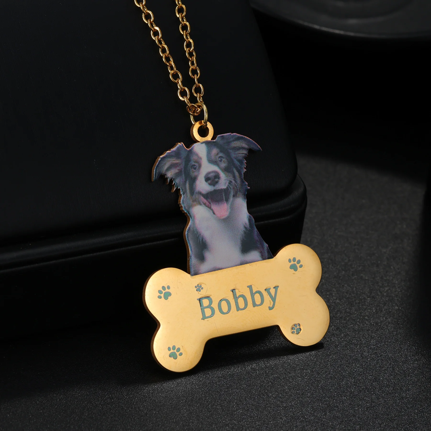 Nextvance Custom UV Print Pet Photo Bone Shaped Necklace Personalized Stainless Steel Name Pendant Memorial Jewelry for Owner