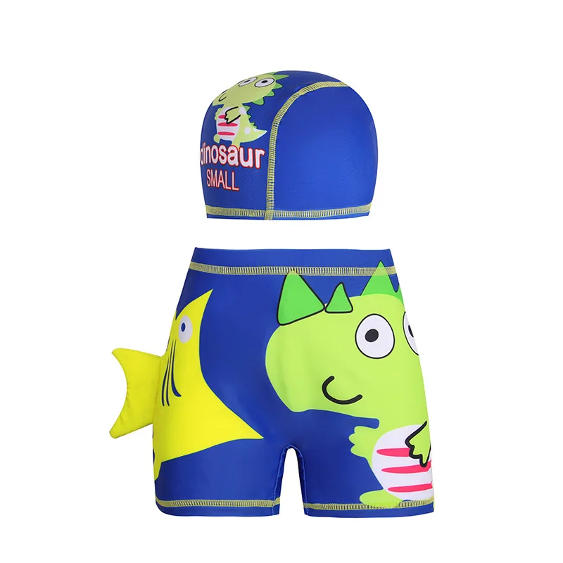 Kids Baby Boys Swimwear Cute Cartoon Dinosaur Swimming Trunks+Swimming Cap 2-piece Set Kawaii Boy's Beach Shorts Swimsuit