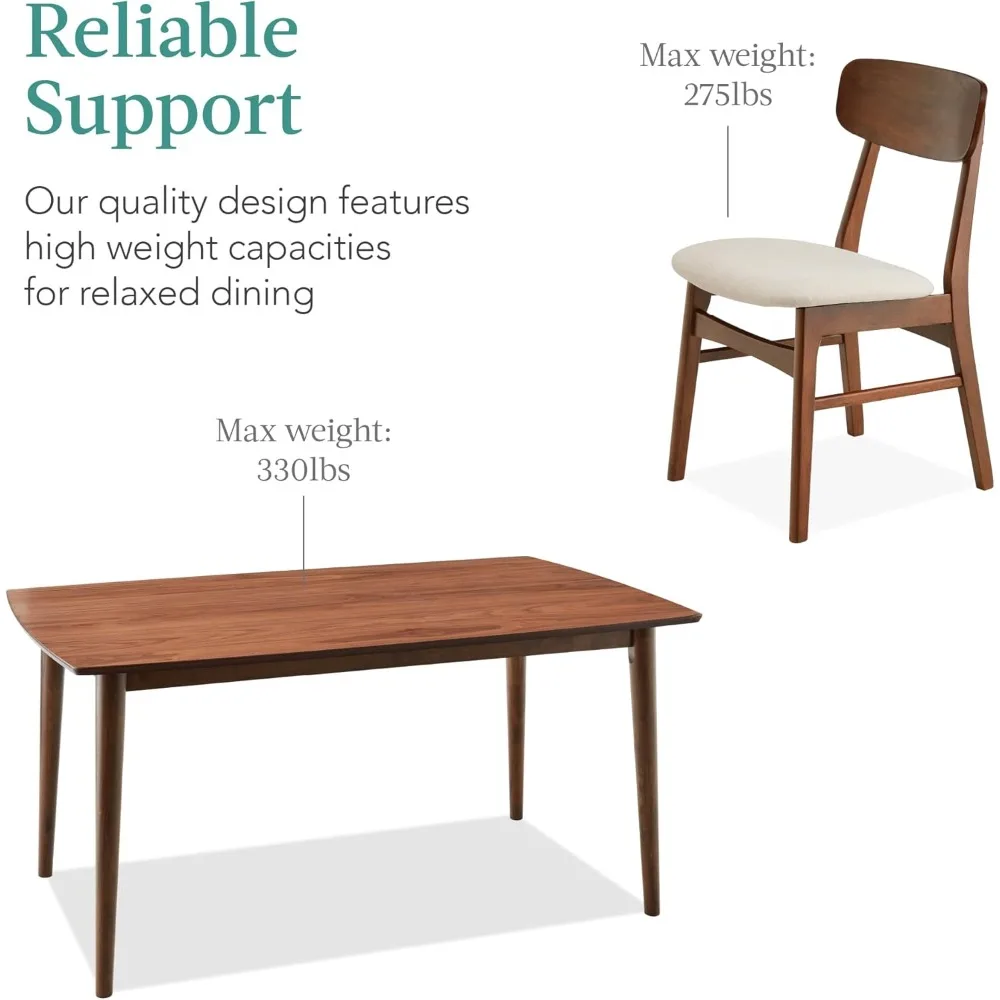 طقم طعام خشبي حديث مكون من 7 قطع في منتصف القرن مع 6 كراسي منجدة وطاولة مطبخ