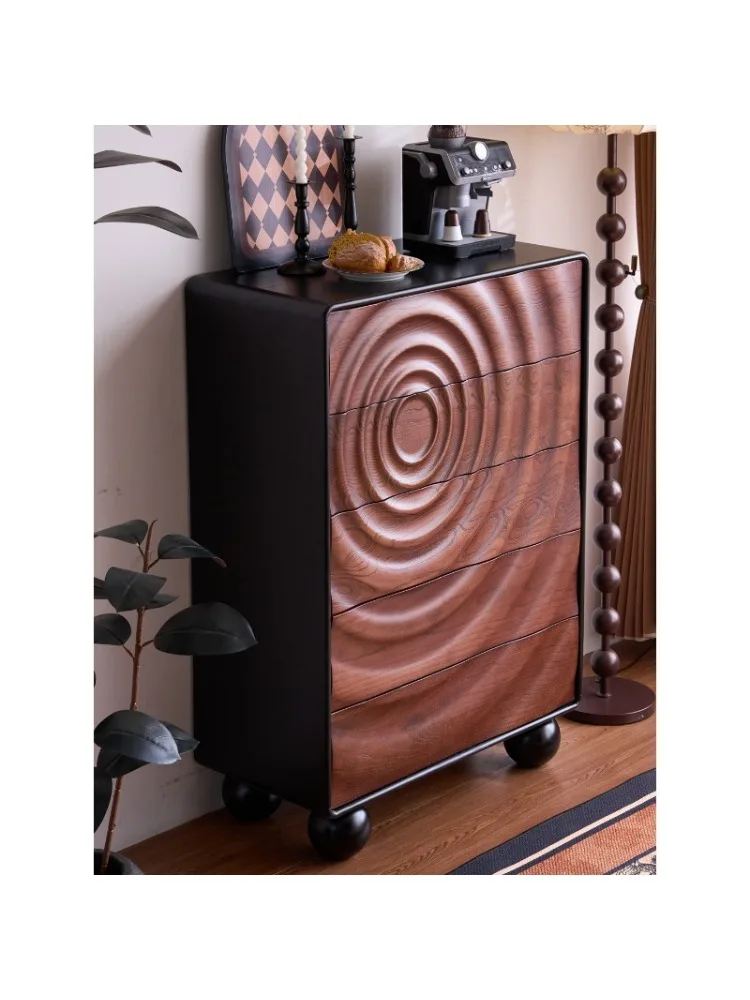 H  French medieval red oak starry sky solid wood chest, living room against the wall five drawers chest side cabinet