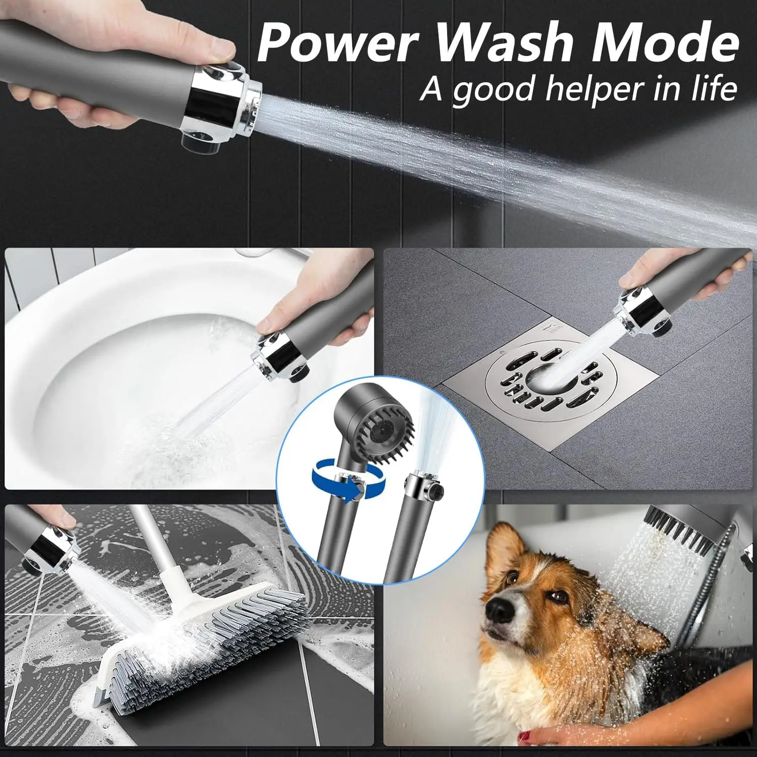 Cabezal de ducha de alta presión con filtro y de mano, 5 filtros, limpieza con chorro hidráulico de agua dura