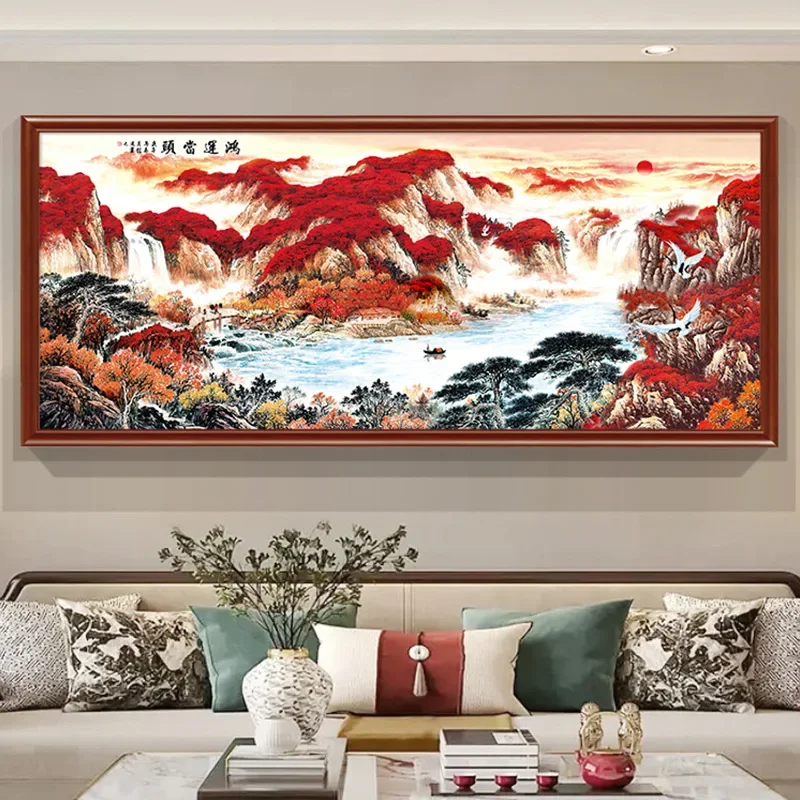 غرفة المعيشة، الحظ السعيد في متناول اليد، فنغ شوي مدعوم بالجبال، خلفية مكتب على الطراز الصيني، ديكور من الخشب الصلب