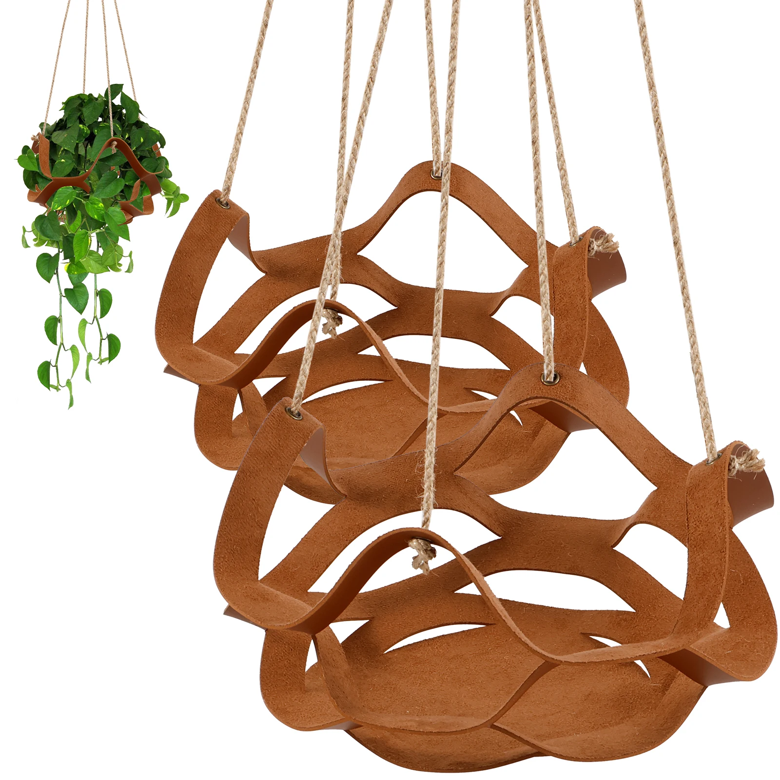 

2/10Pc Hanging Basket 9/12In PU Leather Flower Pot Hanger Garden Hanging Planter Display Rack Set for Outdoor Home Decor