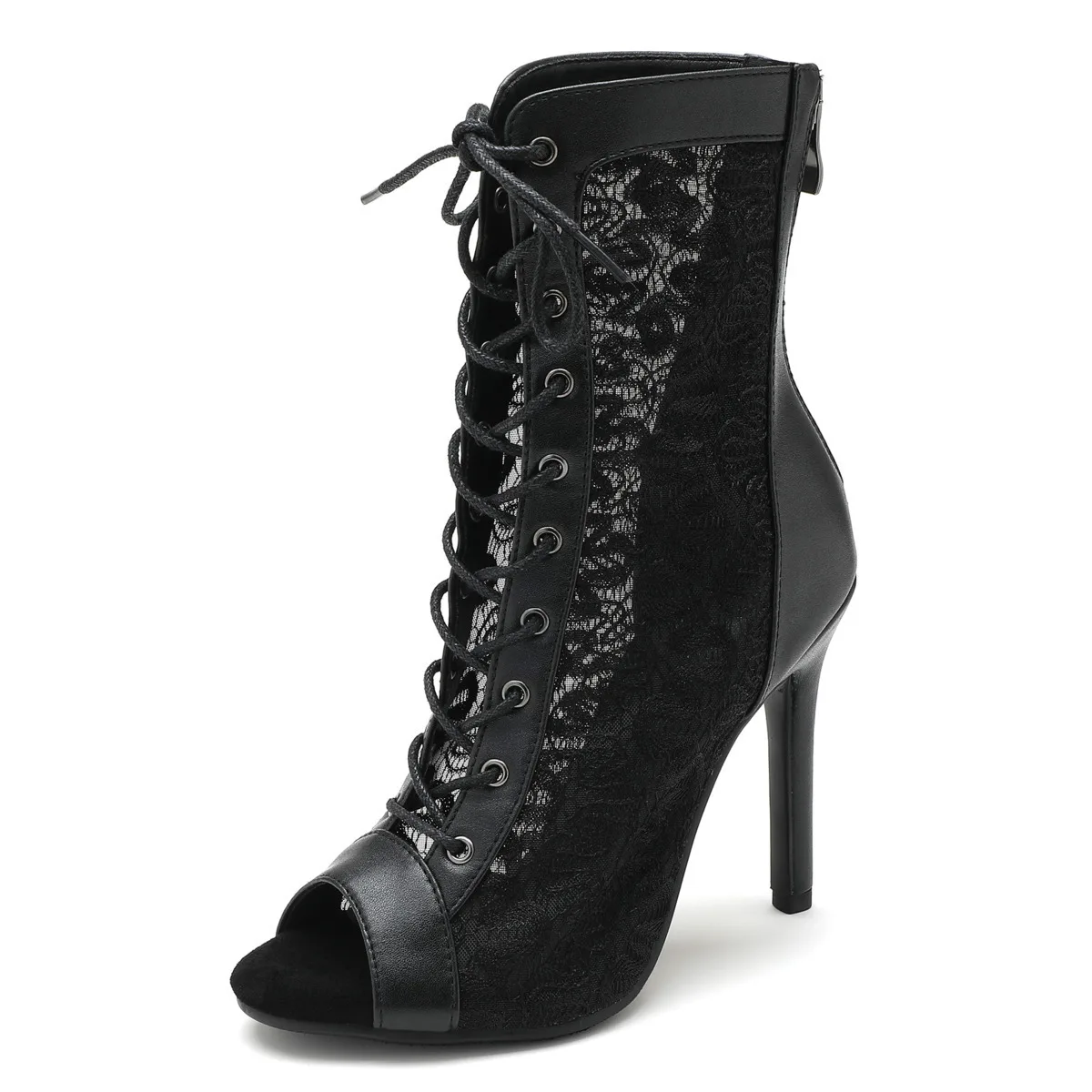 Black Lace-up Boots Stilettos Jazz Dance Female Shoes For Latin Dancing Outdoor Sexy Stilettos Plus Size