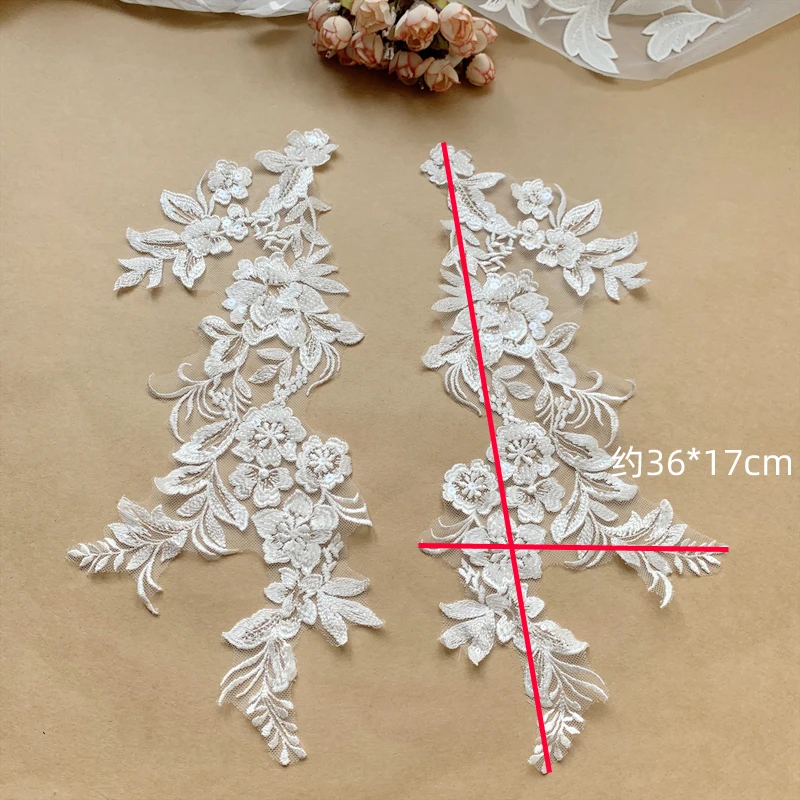 Flower Embroidery Lace Neckline Applique Trims, 3D Venise Patches, Luxury Beaded Craft, High End, New Arrival, 2 Pcs