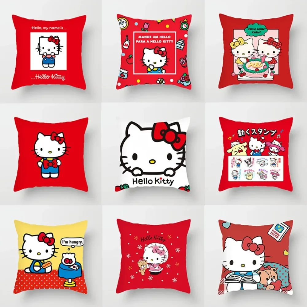 45X45cm Kawaii Cute Anime Peripheral Hello Kitty Cushion Cover Cartoon Sofa Decoration Cartoon Pillowcase Girls Festival Gift