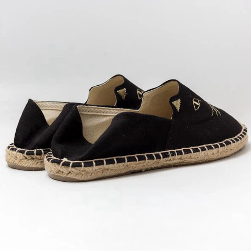 REAVE CAT cute Embroider Women Shoes Loafers Slip on Shoes Espadrilles Hemp Canvas Flat Shoes chaussure