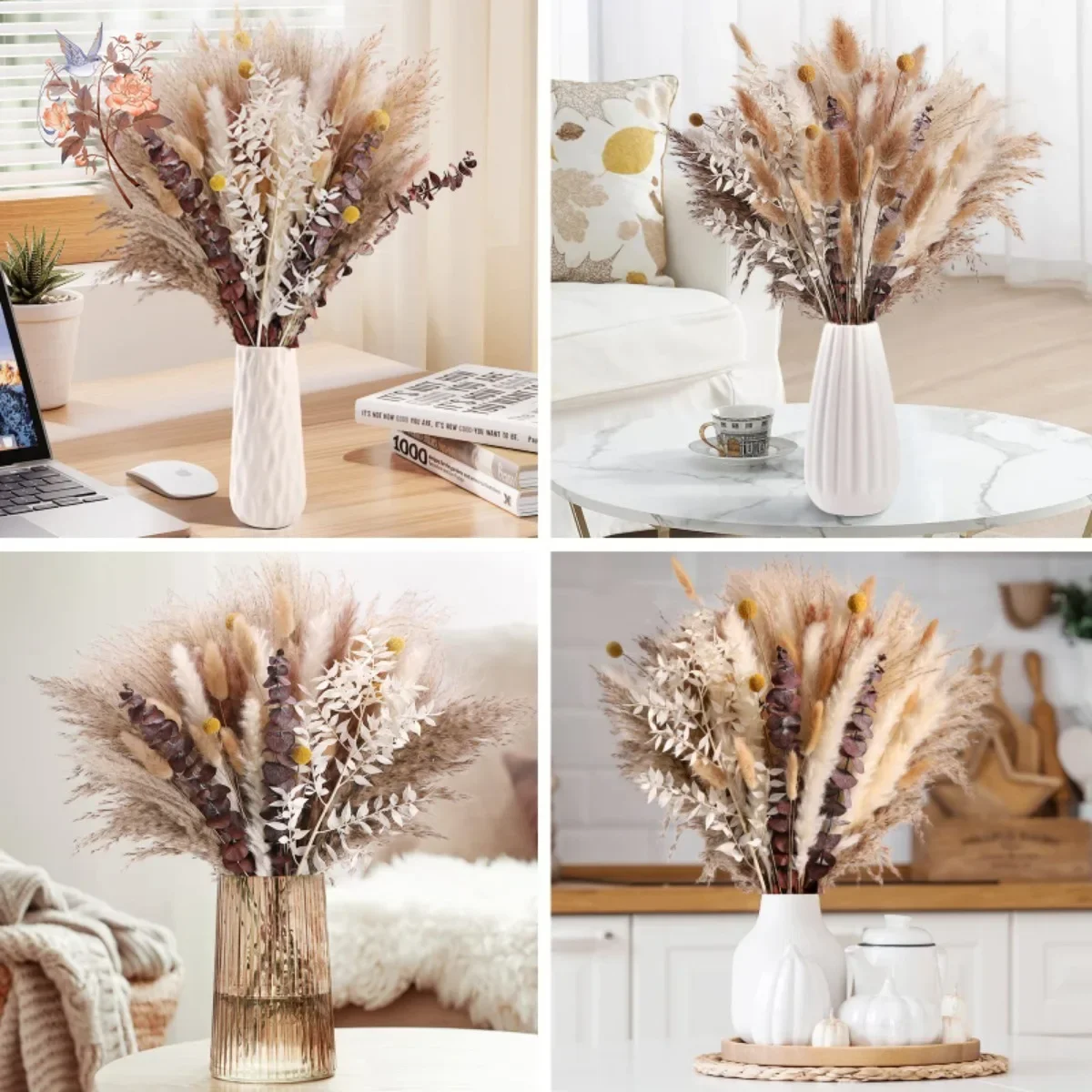 Ramo de flores secas de hierba de Pampas Natural, decoración Bohemia para habitación del hogar, arreglo de boda, flores reales DIY, hierba de Pampas