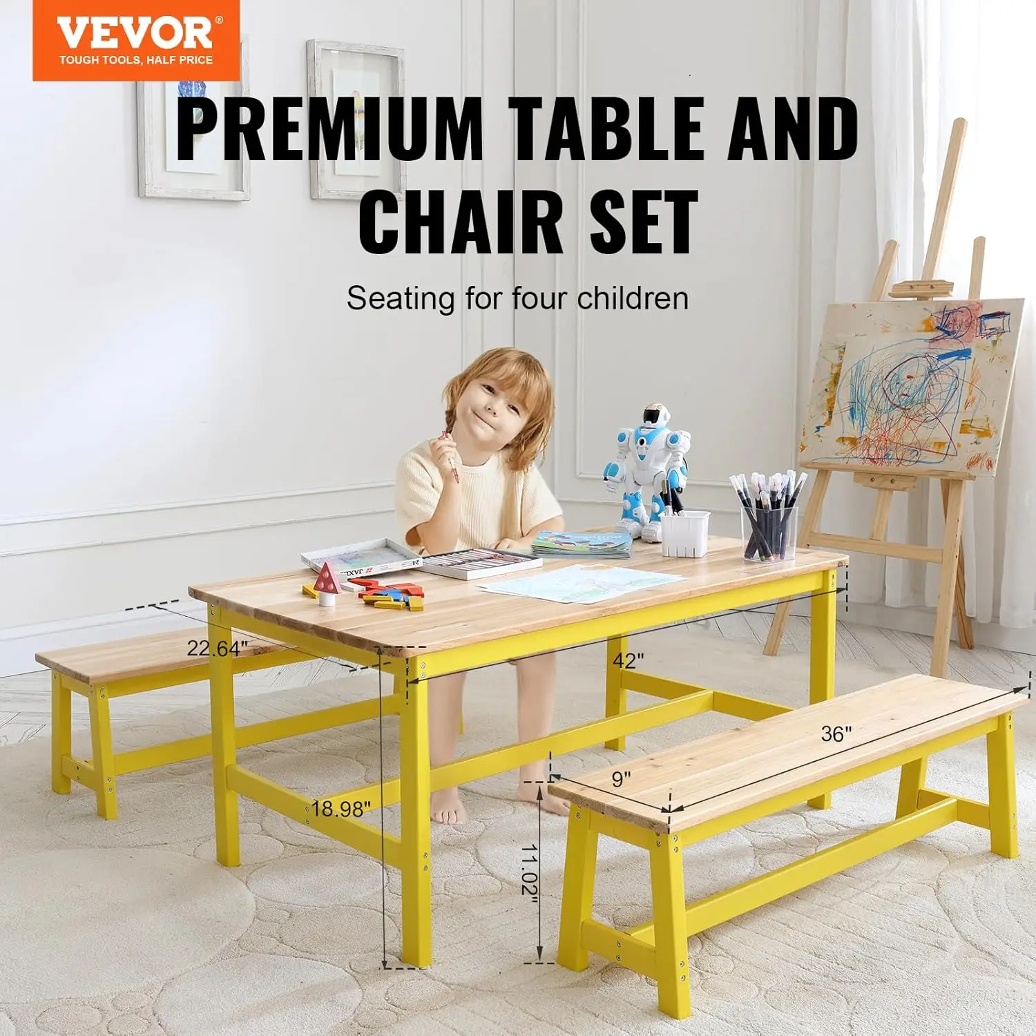 Kids Table and Chairs, Toddle Table and Chairs Activity Play Table, Multifuntional Table Set for Kids (Kids Table with Bench)